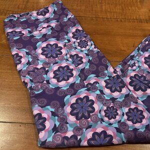 Ladies Buttery Soft Full Length Leggings- Purple Medallion - One Size